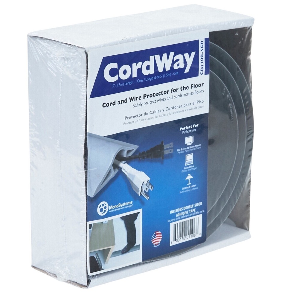 MonoSystems CordWay Floor Cord Protector Unisex 5ft Grey Adhesive Flexible PVC